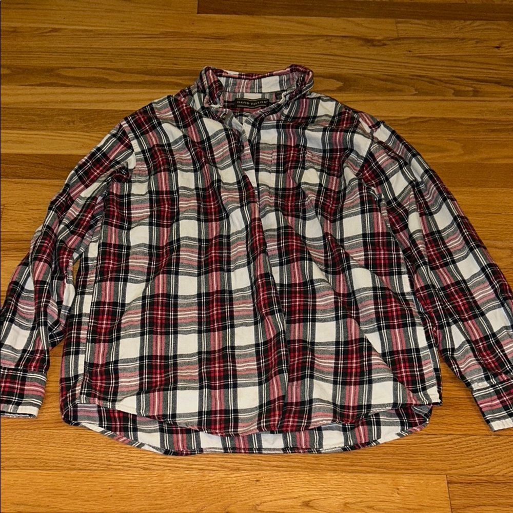 David Taylor Red and Black Casual Button Down Flannel Shirt